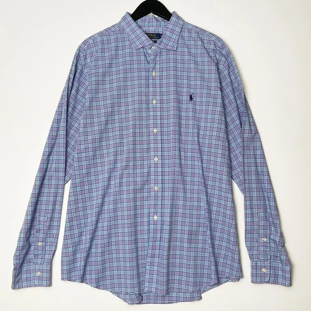 Polo Ralph Lauren Button up Check Plaid long sleeve Shirt blue Pink Size XXL